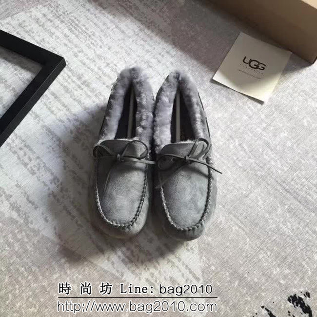 UGG 經典海外版 原版原色真羊毛 真皮蝴蝶結 豆豆鞋 QZS2373